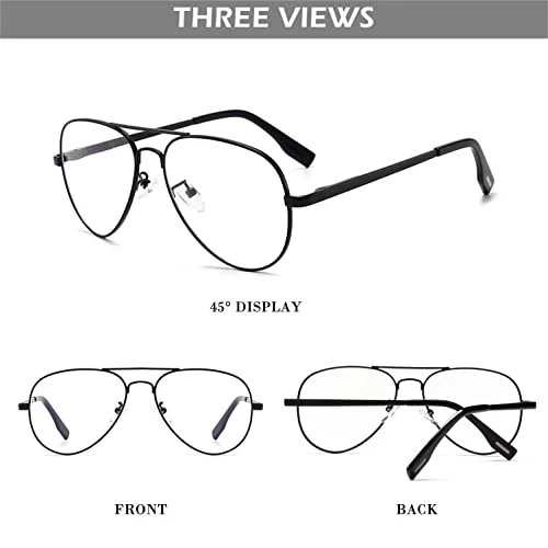 HJSTES Clear Lens Aviator Glasses for Women Men Classic Pilot Frame Non-prescription Fake Eyeglasses(Black/Clear) 4