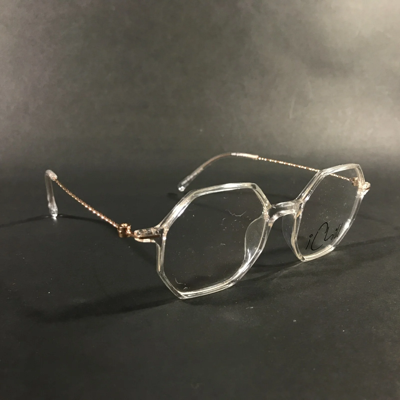 Ichill Eyeglasses Frames C7015 Col 70 Clear Gold Polygon Hexagon 49-20-140 2
