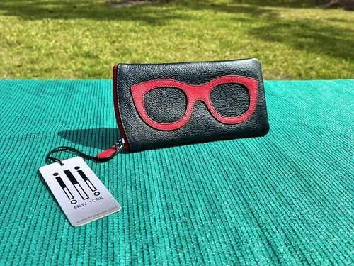 ili New York RED & Black Leather Embellished Zippered Eyeglass Case Pocket