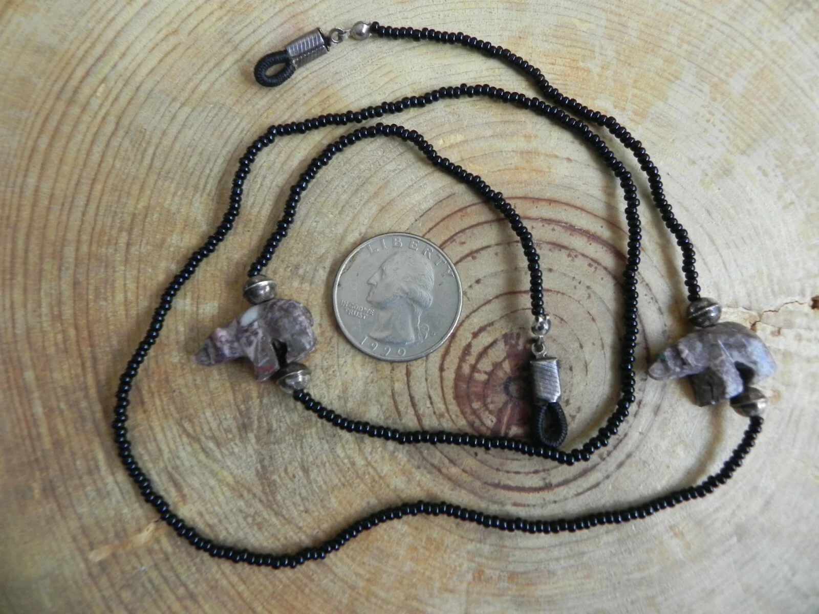 Jasper BEAR, Sterling Silver & Black Seed Beads EYE GLASSES holder Santo Domingo 2