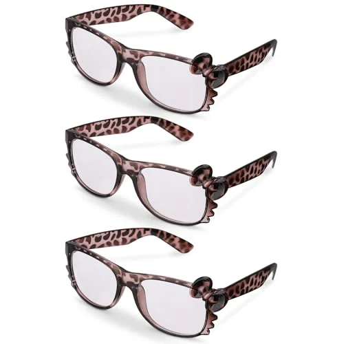 JATEBI 3 Pairs Cheetah Print Kawaii Glasses Square Bow Design Glasses Leopard Print Sunglasses Y2k Grunge Accessories for Women Cosplay