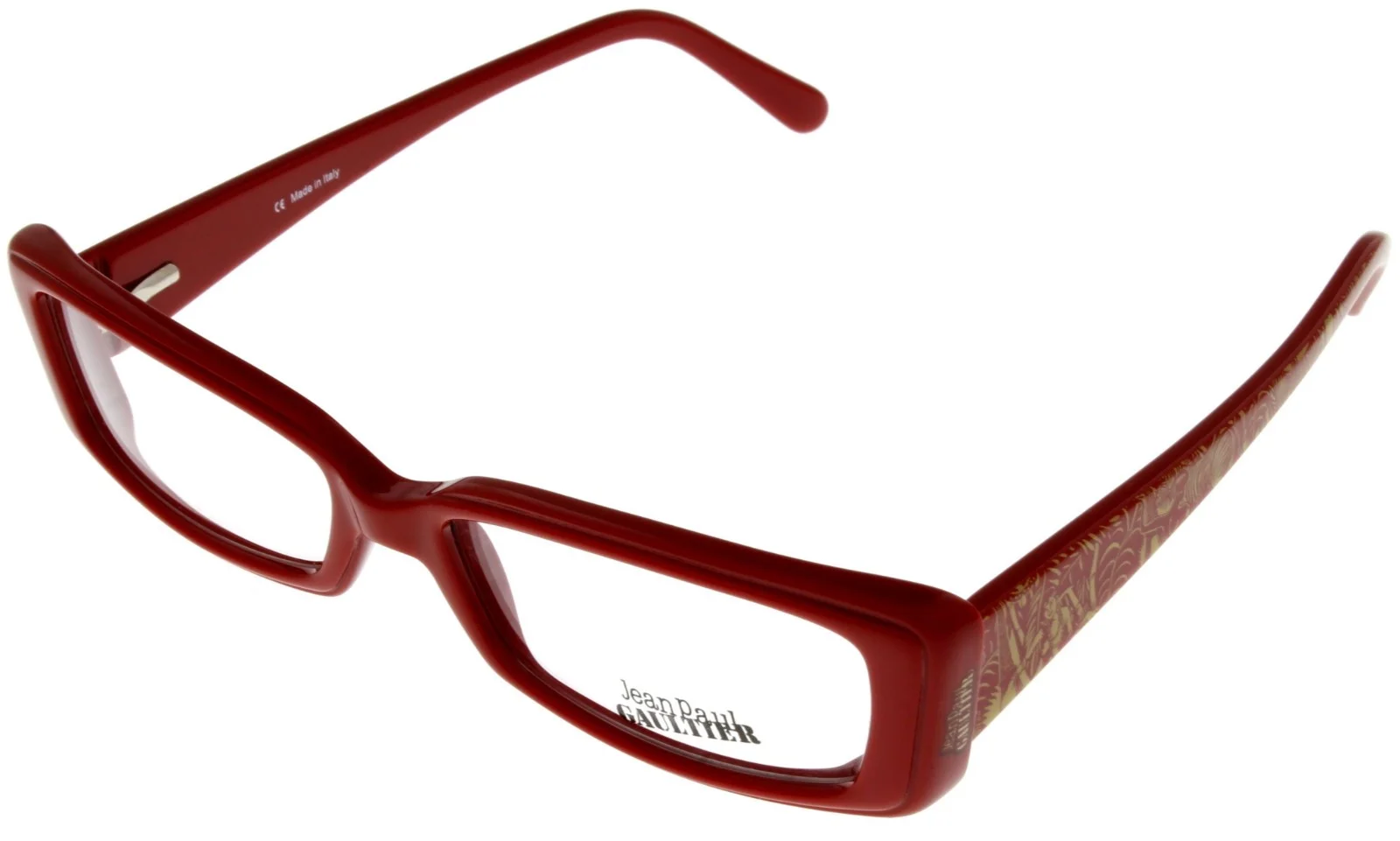 Jean Paul Gaultier Rectangular Women Eyewear Frame VJP512 06XX Red Gold Print