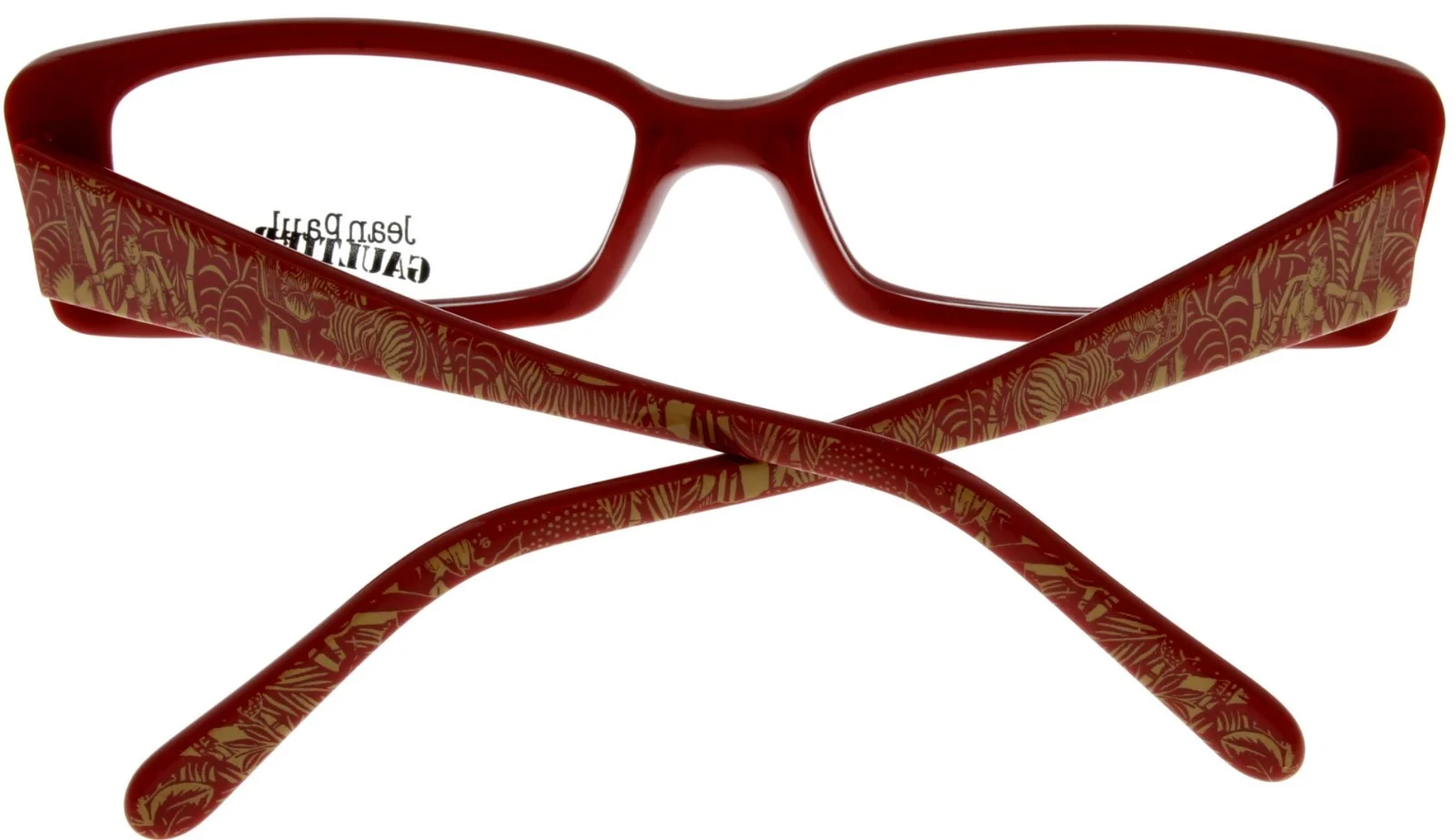 Jean Paul Gaultier Rectangular Women Eyewear Frame VJP512 06XX Red Gold Print 4