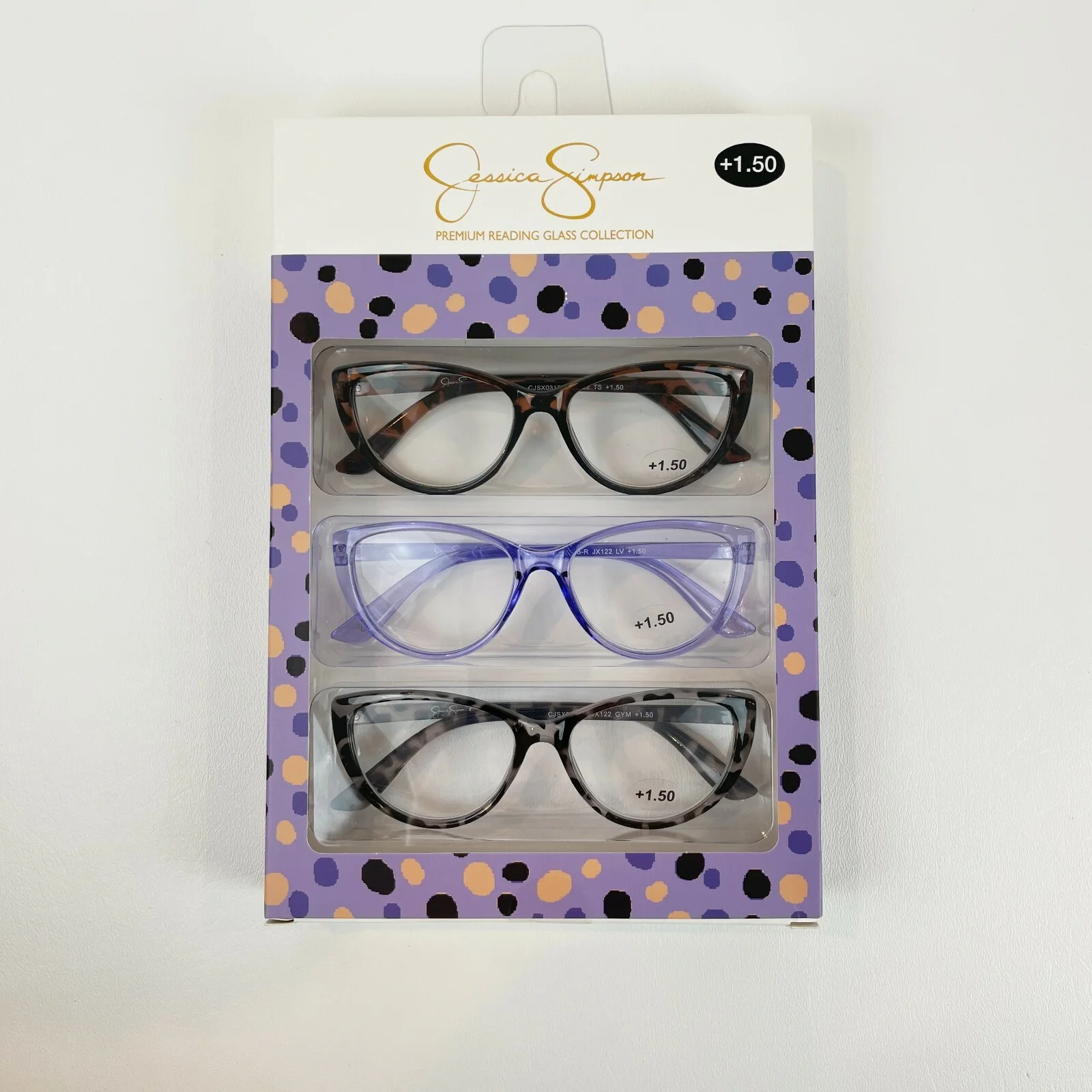 Jessica Simpson +1.50 Reading Glasses Black Tortoise Purple Tortoise 3 Pair