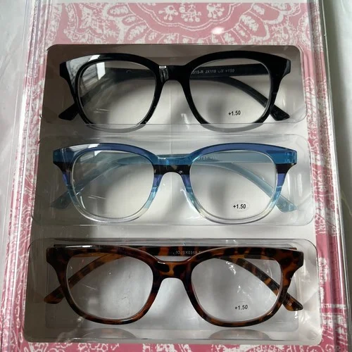 JESSICA SIMPSON 3 PACK PREMIUM READING GLASSES TORTO BLUE & BLACK STYLISH +1.50