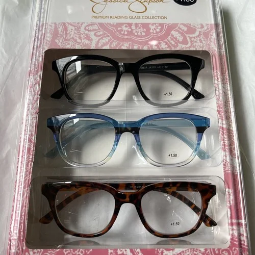 JESSICA SIMPSON 3 PACK PREMIUM READING GLASSES TORTO BLUE & BLACK STYLISH +1.50 3