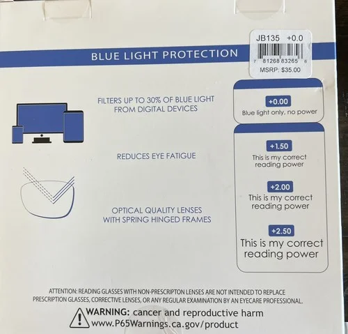 Jessica Simpson Blue Light Protection Premium Glasses Strength 0.00 NIB MSRP $35 2
