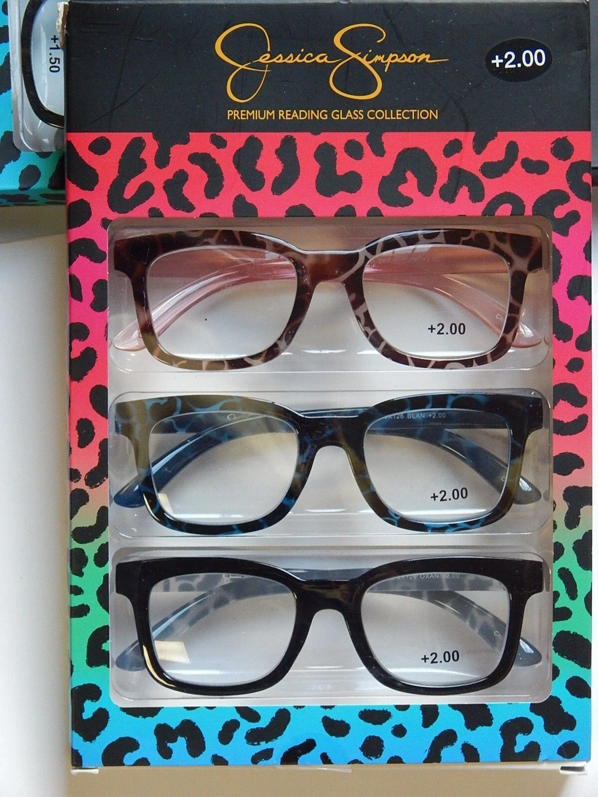 JESSICA SIMPSON SET 3 PACK PREMIUM READING GLASSES READERS +2.00 NEW AUTHENTIC