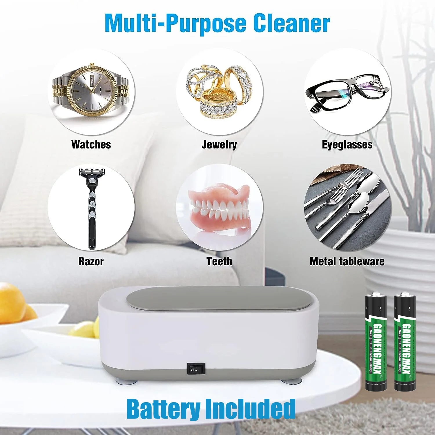 Jewelry Cleaning Machine Portable Eyeglasses Watches Heads Ultrasonic Cleaner US
