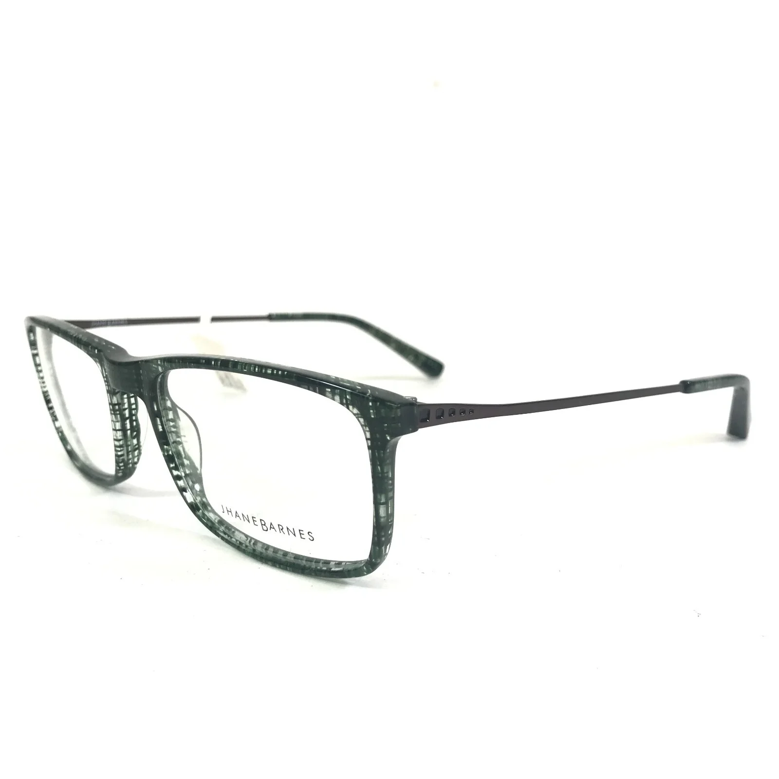 Jhane Barnes Eyeglasses Frames COMPUTATION OL Clear Green Plaid Gray 56-18-150 4