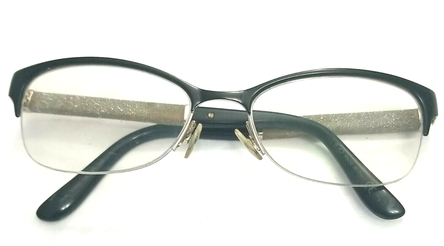 Jimmy Choo 106 F2T Black/Gold Glitter Half Rim Eyeglasses Frame 52-17 135 Italy