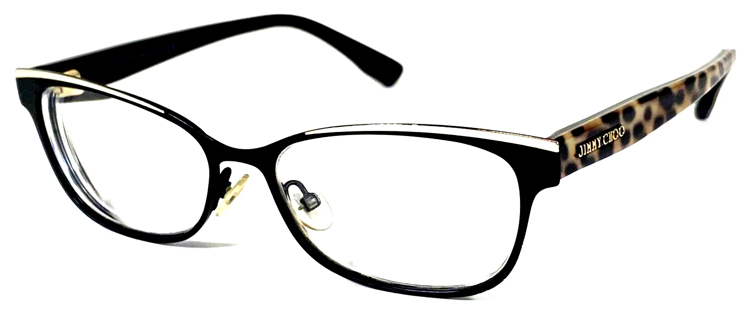 JIMMY CHOO 147 PWN Italy Black Gold/Leopard Eyeglasses Frame 52-15-145