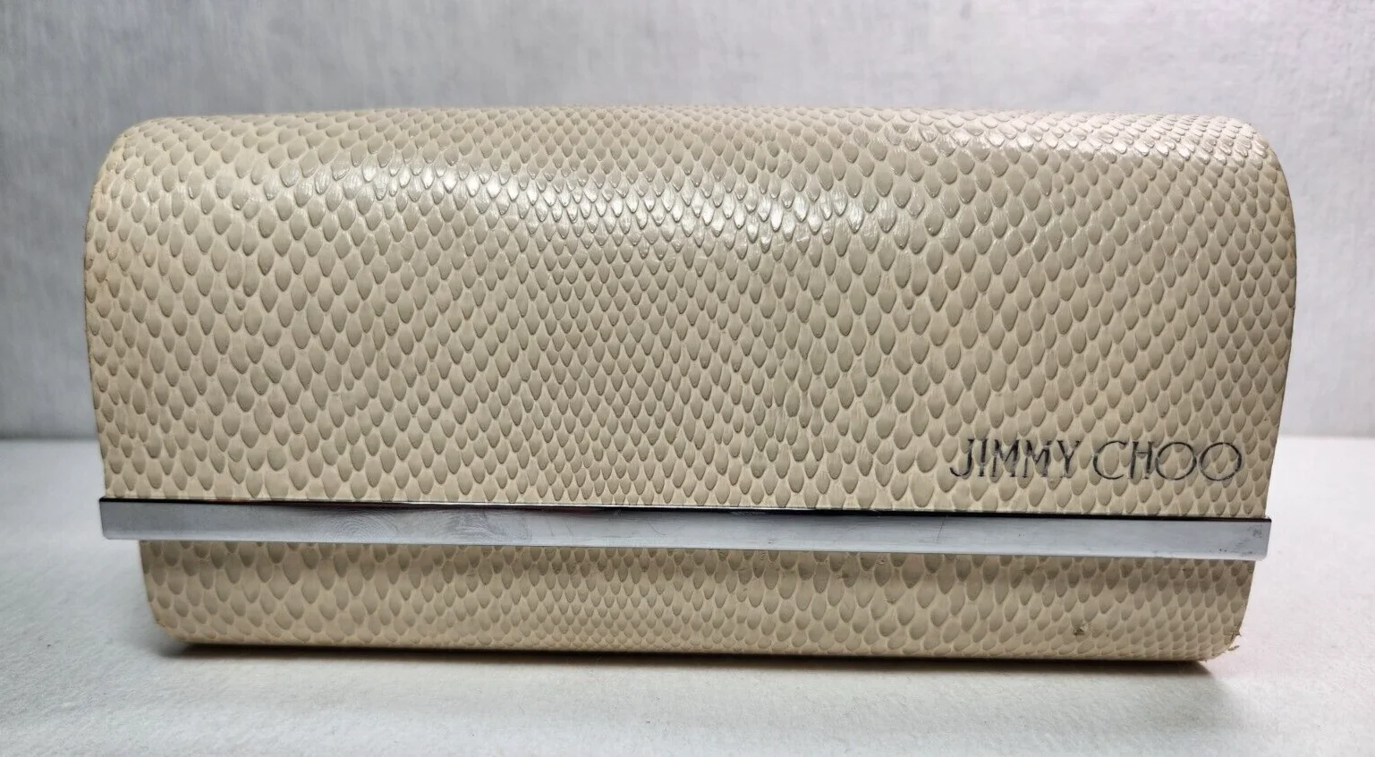JIMMY CHOO Eye Glass Sunglass Large Hard Case Light Beige Snake Pattern