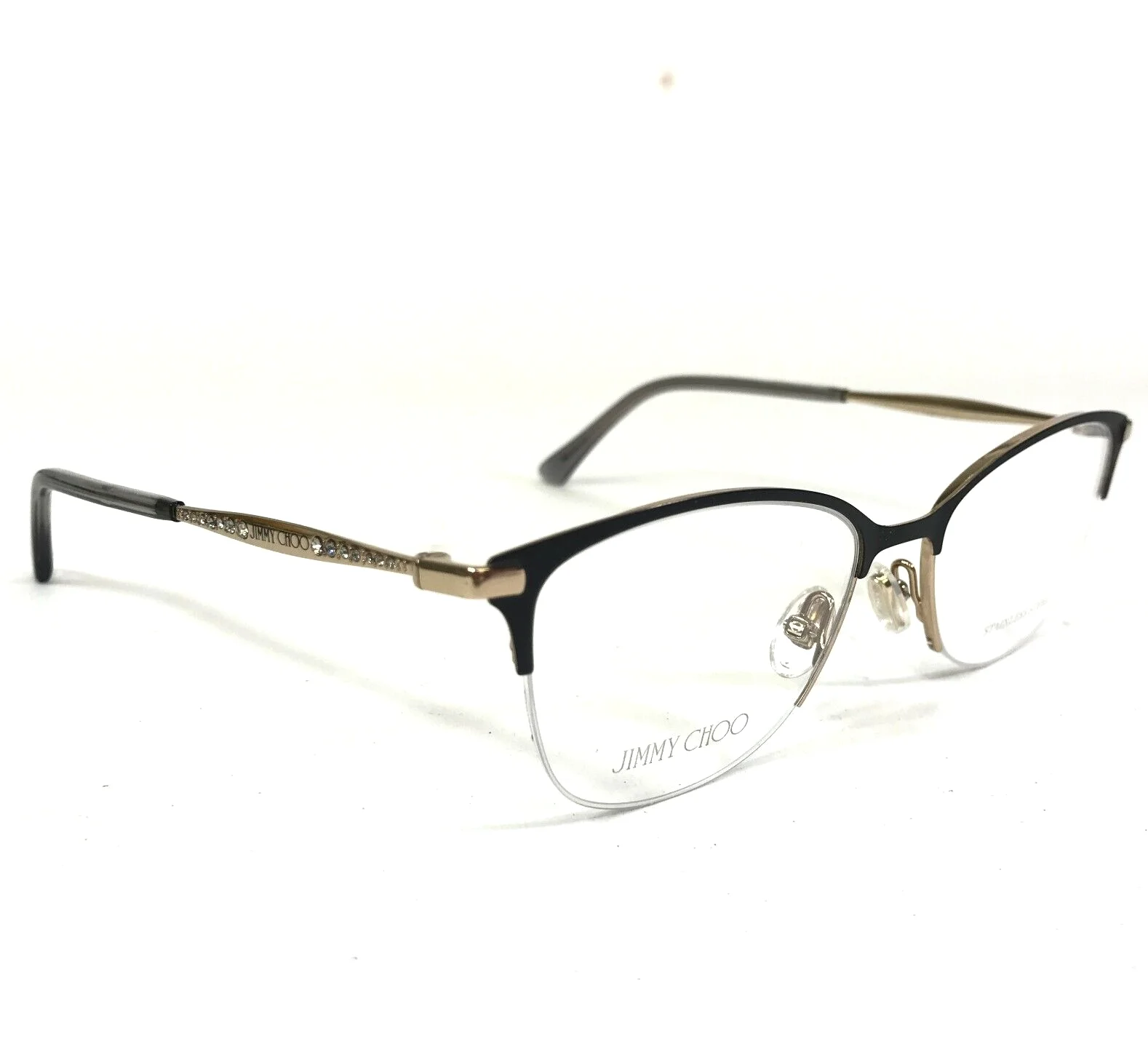 Jimmy Choo Eyeglasses Frames JC300 2M2 Black Gold Sparkly Crystals 52-18-145 2