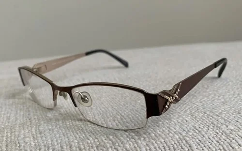 Jimmy Crystal Eyeglasses NY Rome Swarovski Brown Half Rim Metal Frame 49[]18 130
