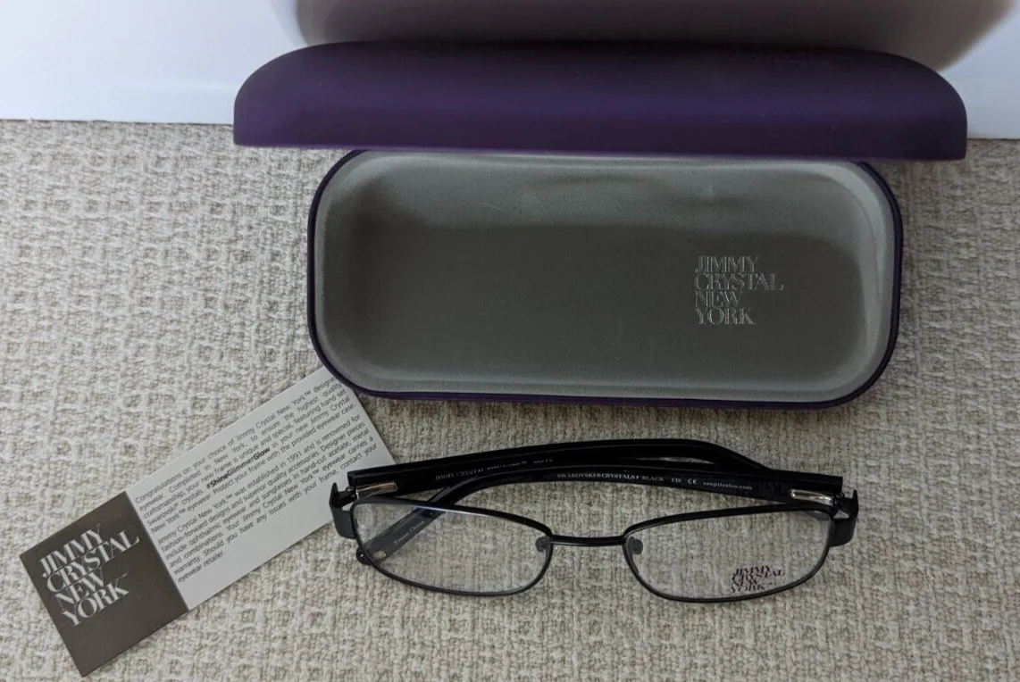 Jimmy Crystal NY Eyeglass Frames New in Case Parin Black with Swarovski Crystals