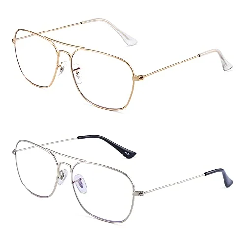 JM Aviator Blue Light Blocking Computer Glasses, Square Eye Protect Video Eyeglasses Anti Glare Men Women