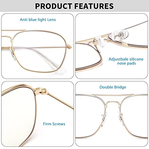 JM Aviator Blue Light Blocking Computer Glasses, Square Eye Protect Video Eyeglasses Anti Glare Men Women 4