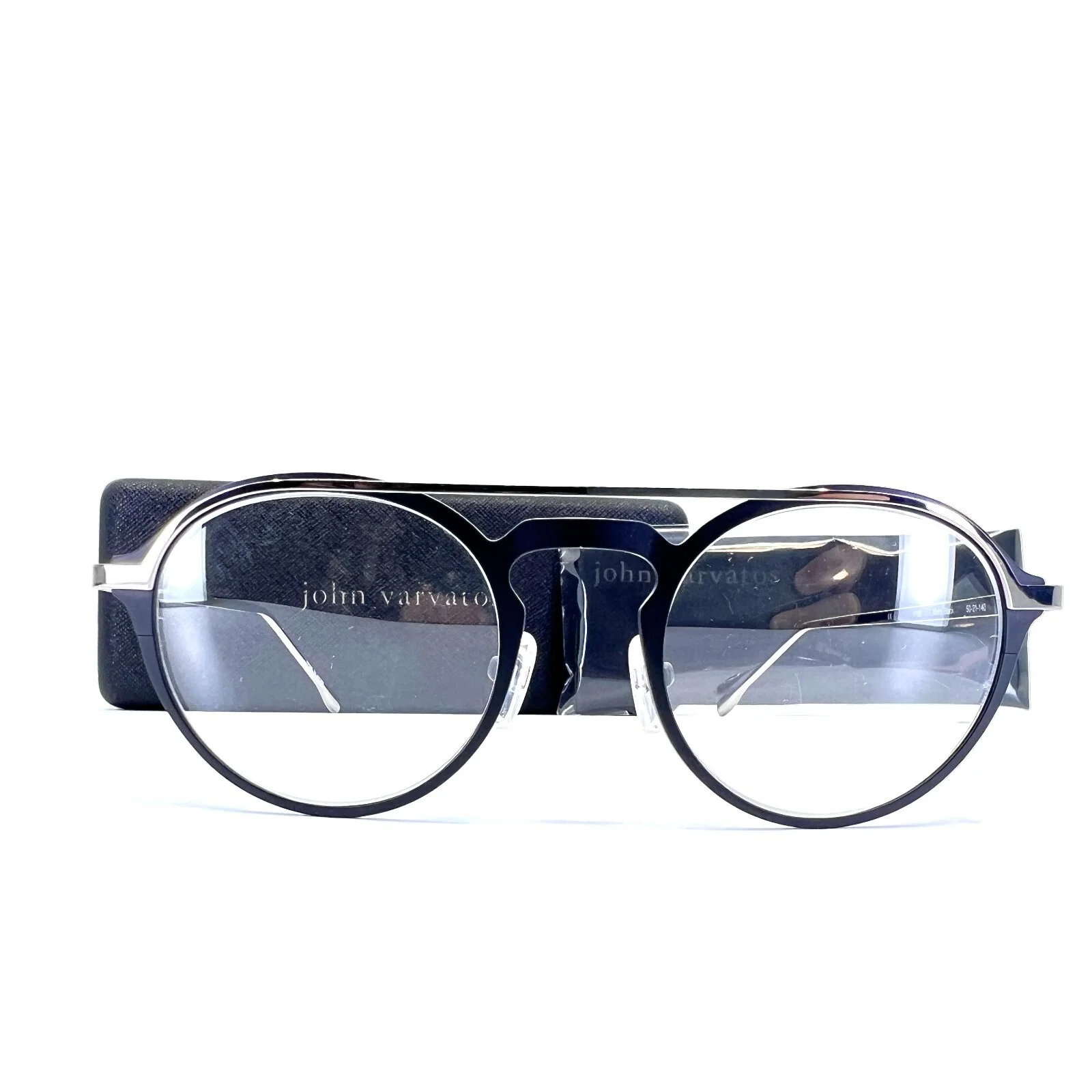 John Varvatos Eyeglasses Frames V160 Matte Black Silver Round 50-21-140 w/Case 2
