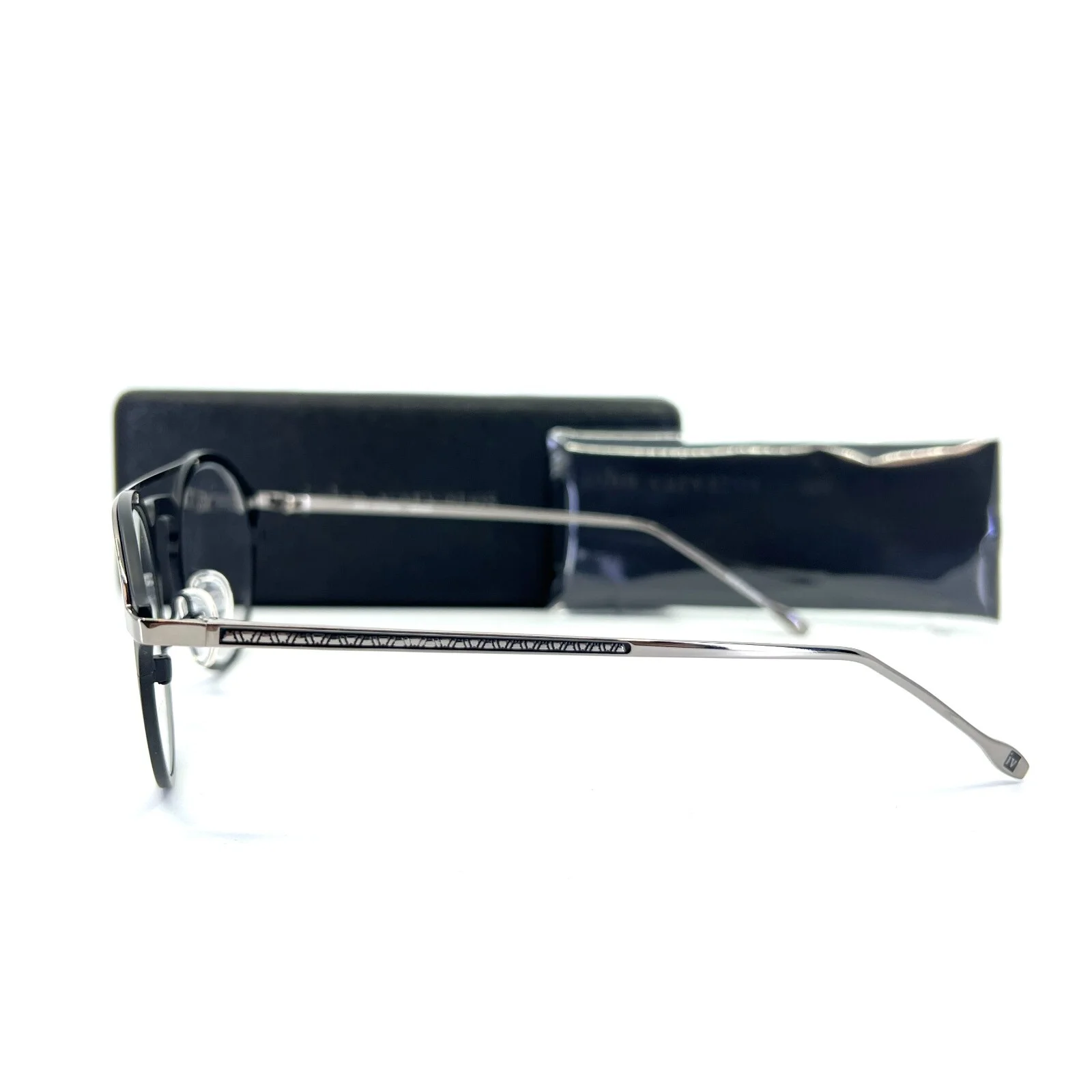 John Varvatos Eyeglasses Frames V160 Matte Black Silver Round 50-21-140 w/Case 3