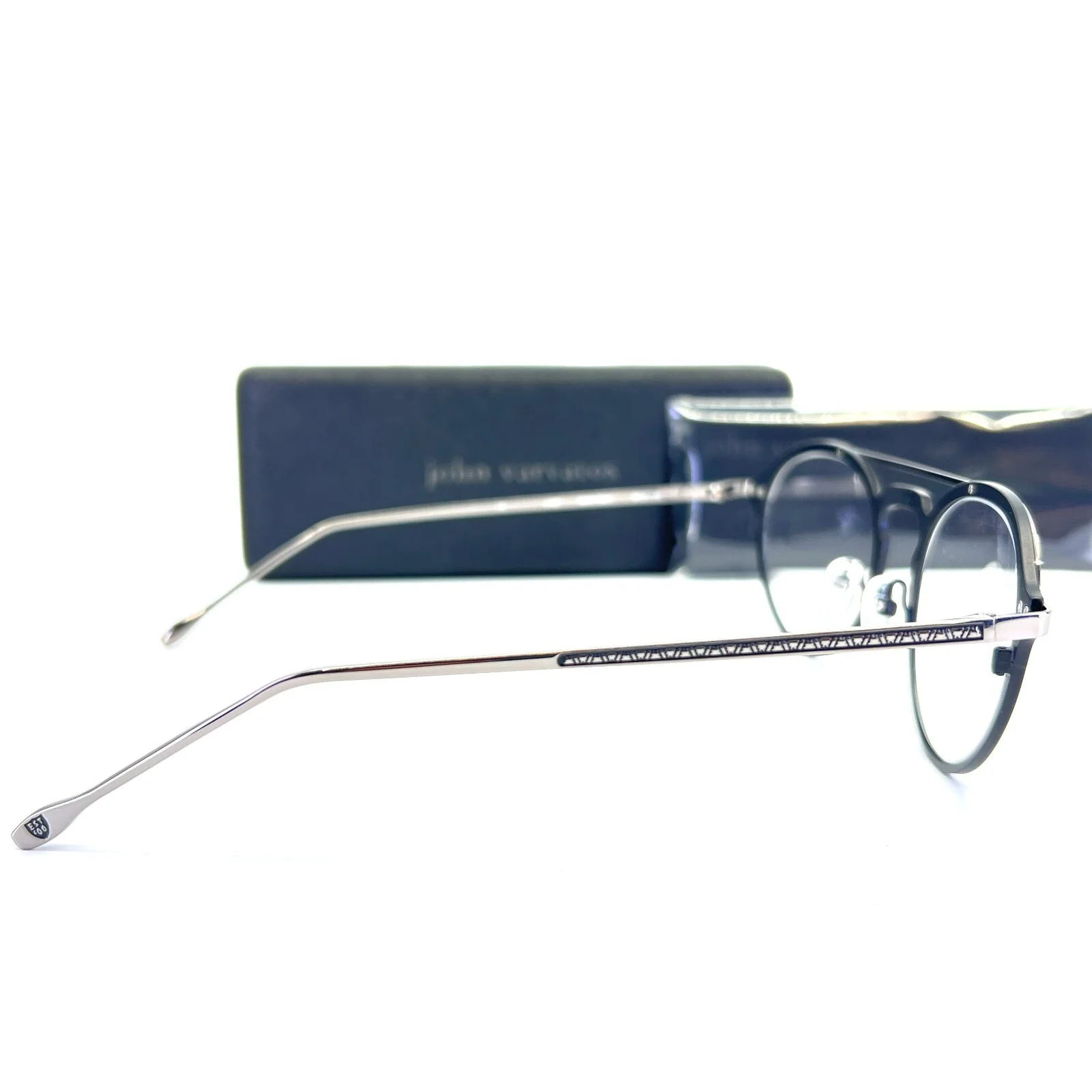 John Varvatos Eyeglasses Frames V160 Matte Black Silver Round 50-21-140 w/Case 4