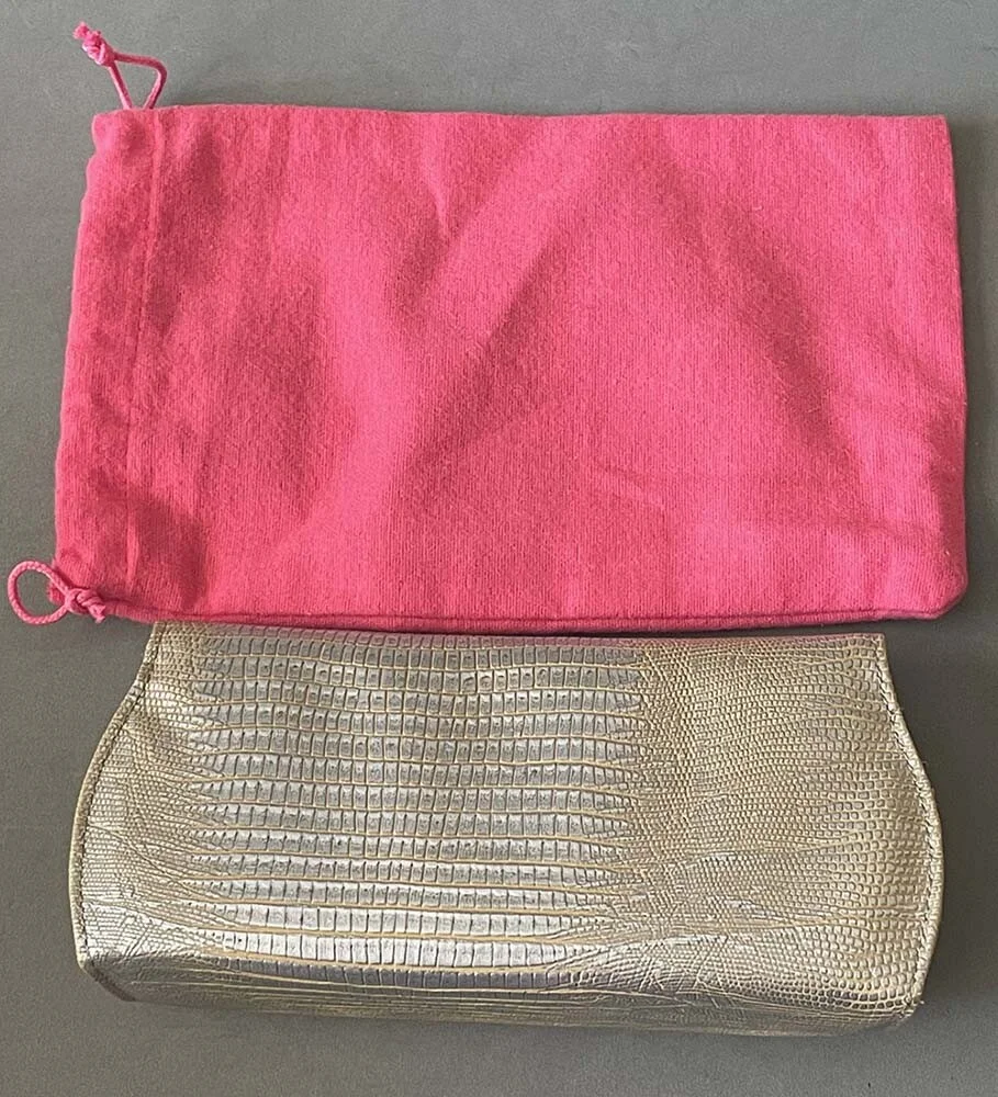 JUDITH LEIBER Swarovski Crystal Eyeglasses Reptile Clutch Case with Pouch Cloth 2