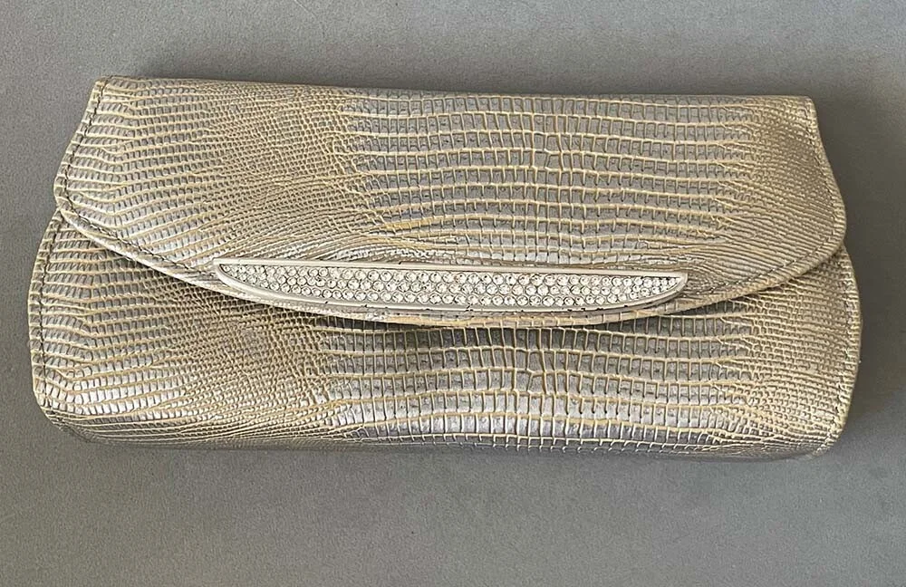 JUDITH LEIBER Swarovski Crystal Eyeglasses Reptile Clutch Case with Pouch Cloth 3