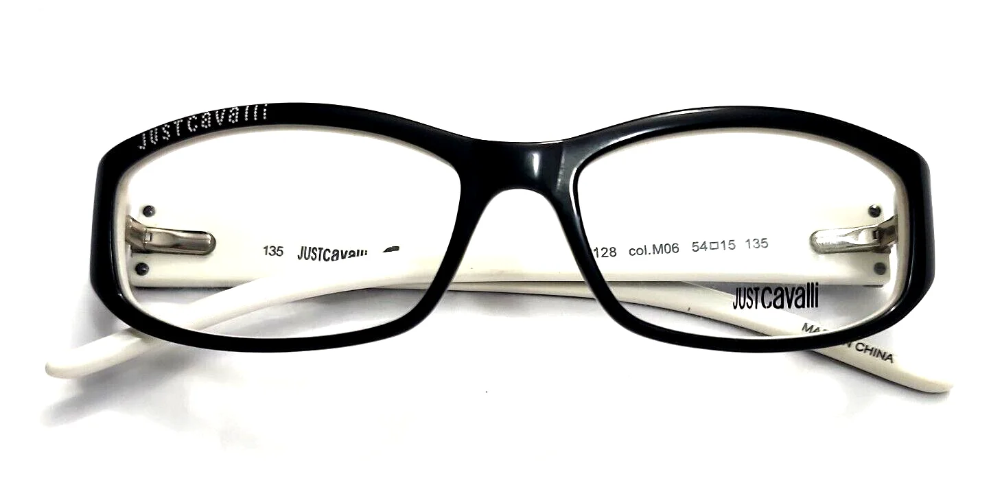 Just Cavalli JC128 Black White Rectangle Eyeglasses Frames 54-15 135 New