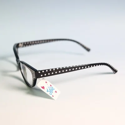 Justice computer eyeglasses, cat eye frames dot black and white new N4 3