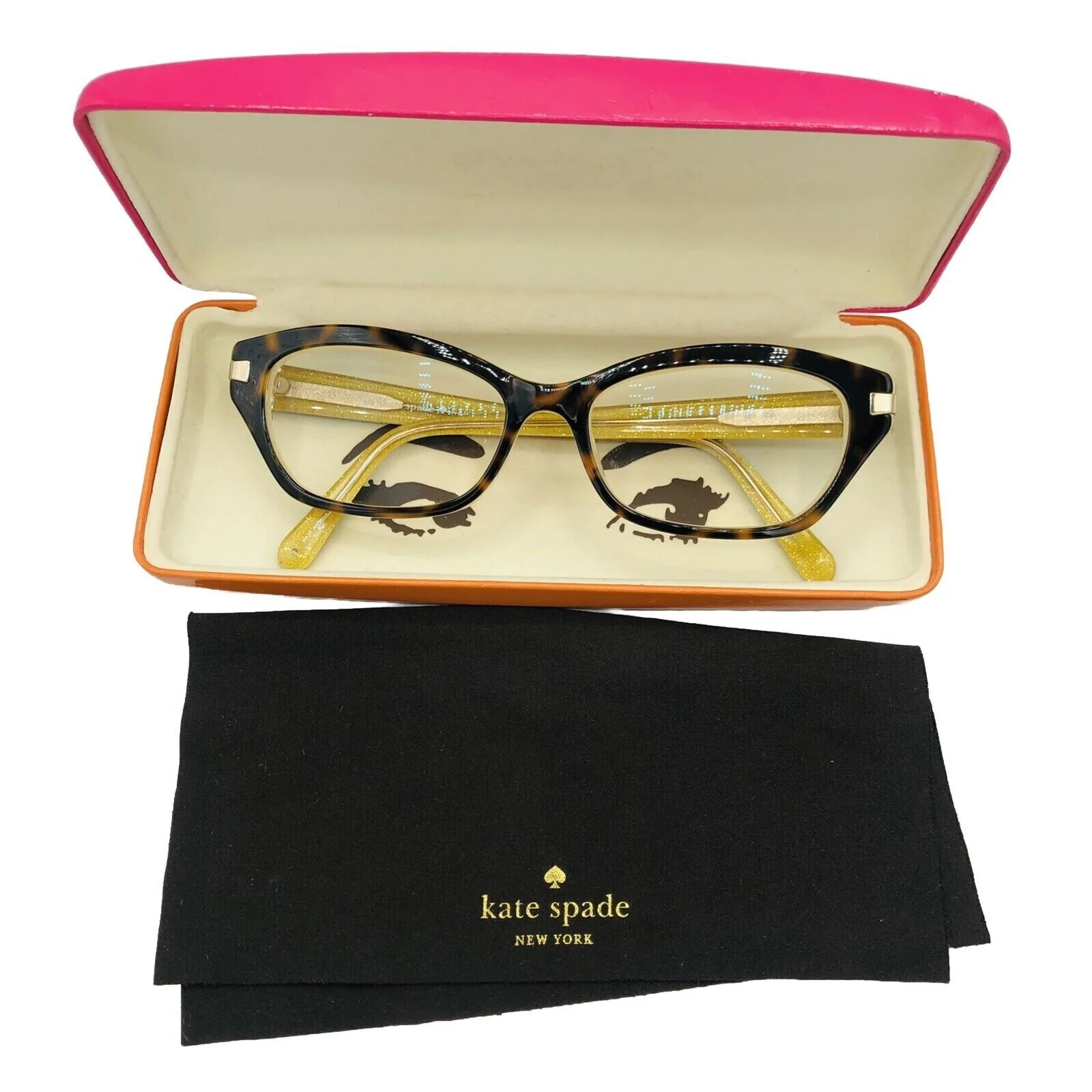 Kate Spade Glasses Womens Eyeglasses Frames VIVI JBY Brown Gold Glitter and Case