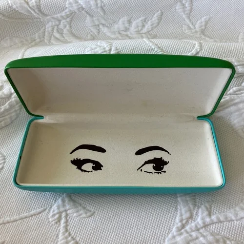 Kate Spade Hard Clamshell Eyeglass Case Blue & Green Eyes Inside Design Vintage