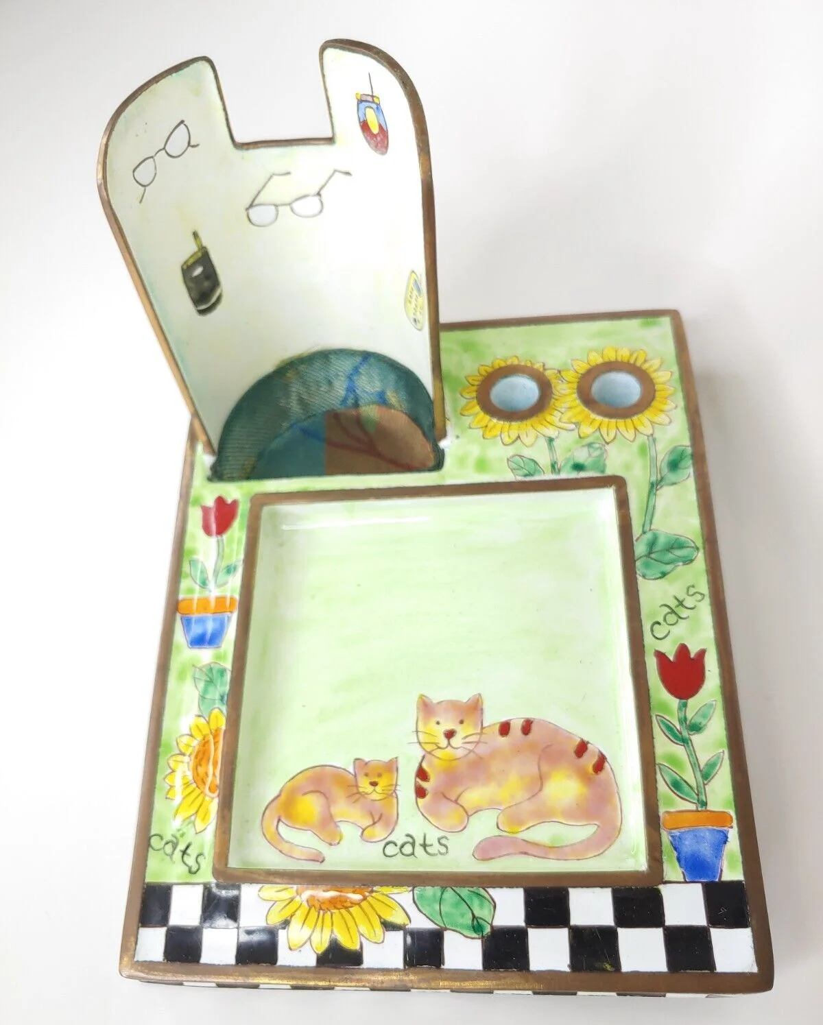 Kelvin Chen Cats Desktop Post it Note Eye Glass Pen Pencil Holder EUC