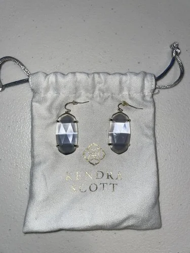 Kendra Scott Elle Drop Earrings in Slate Cats Eye Glass Grey Gold Tone 1