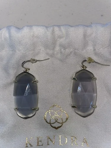 Kendra Scott Elle Drop Earrings in Slate Cats Eye Glass Grey Gold Tone 2