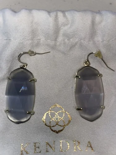 Kendra Scott Elle Drop Earrings in Slate Cats Eye Glass Grey Gold Tone 3