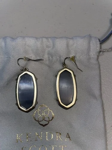 Kendra Scott Elle Drop Earrings in Slate Cats Eye Glass Grey Gold Tone 4