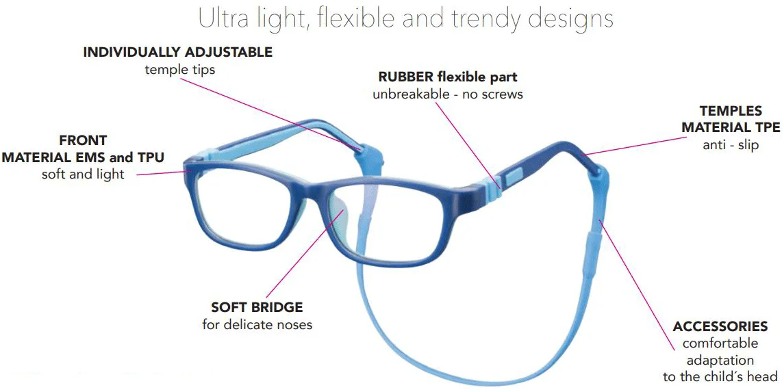 Kids Glasses Frame UNBREAKABLE Strap Bendable Girls Eyeglasses Pink 42-16-125 2