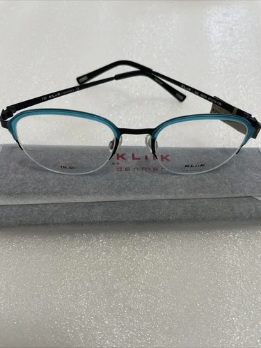 KLiiK Denmark Eyeglass Frames 642 M201 47-19-135 Teal Blue Frame Black Arms 2