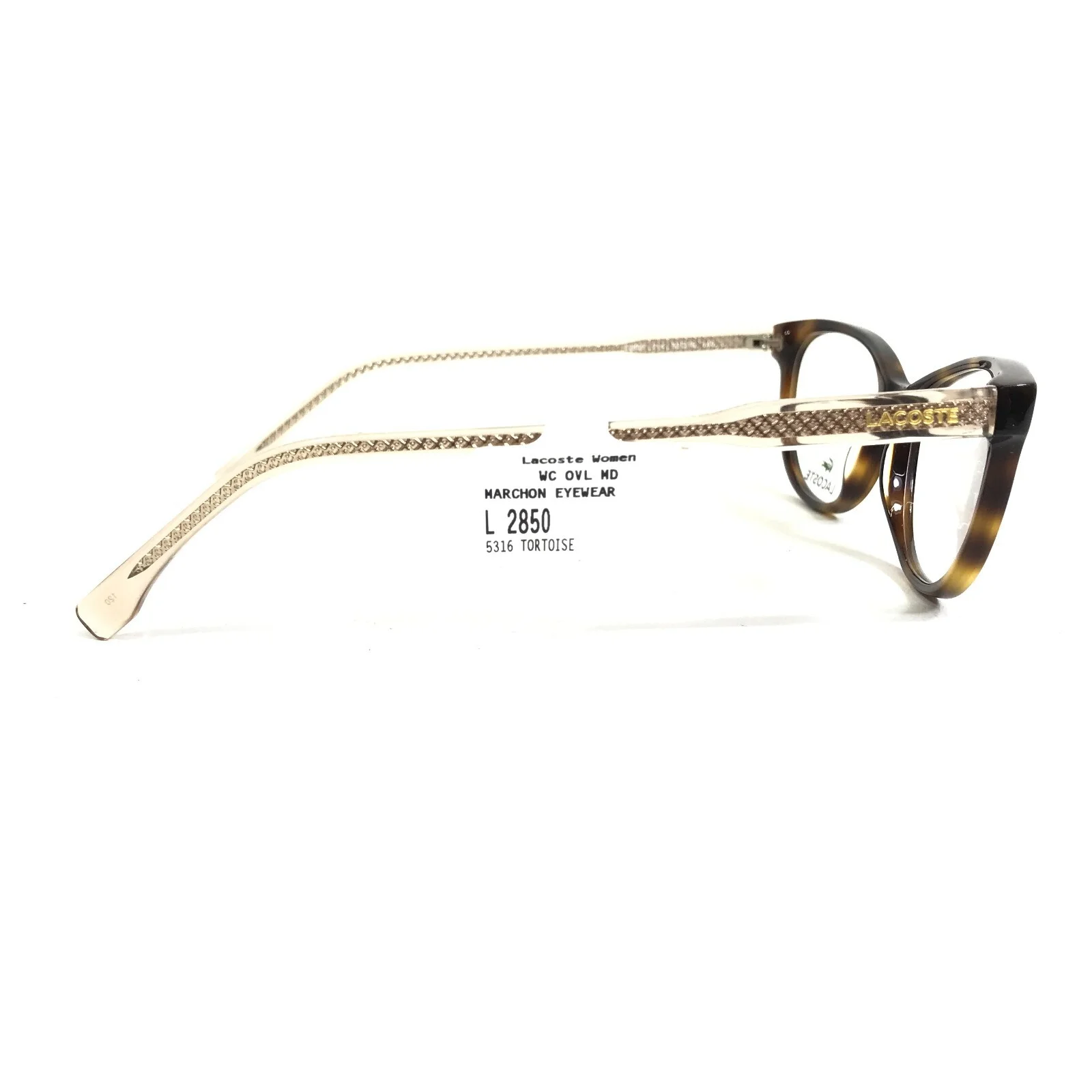 Lacoste Eyeglasses Frames L2850 214 Brown Tortoise Clear Gold Cat Eye 53-16-140 3