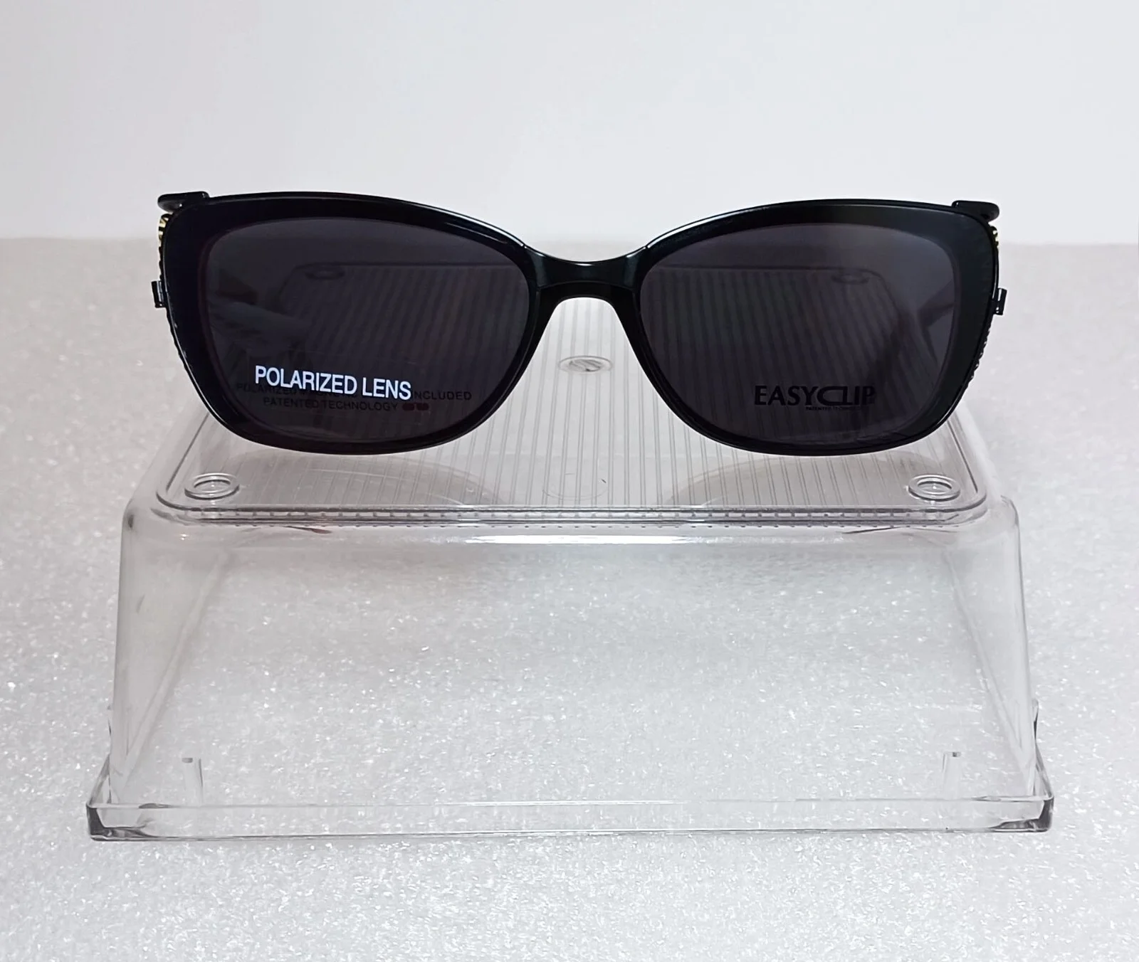 Ladies Black & Pink Chrome Polarized EasyClip Wing Cat Eyeglasses NWT 54-17-135 3