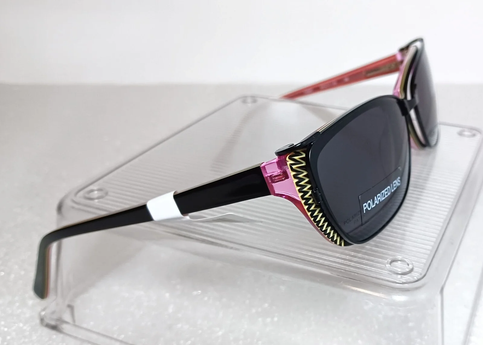 Ladies Black & Pink Chrome Polarized EasyClip Wing Cat Eyeglasses NWT 54-17-135 4