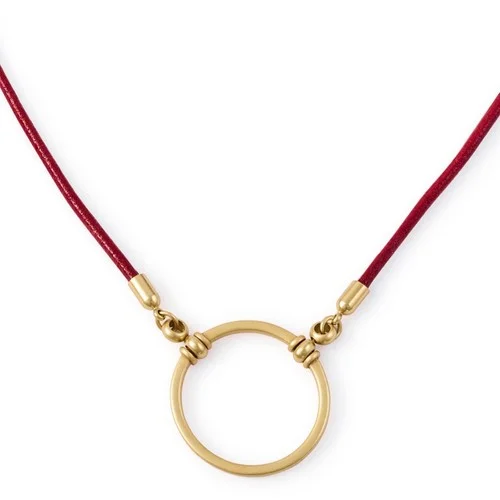 LaLoop The Stockard Eyeglass Necklace Red Italian Leather with Satin Gold Loop |