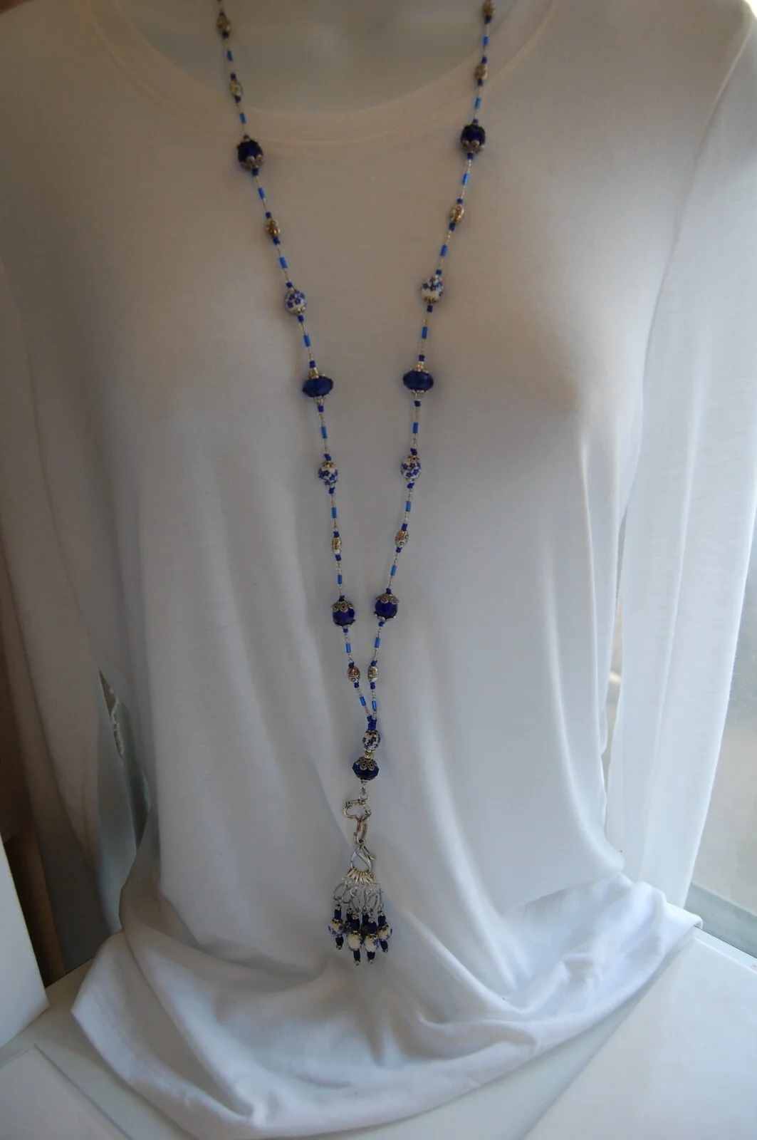 Lanyard/Eyeglass holder with Blue floral Stitch markers, Otterlily Originals SM2 2