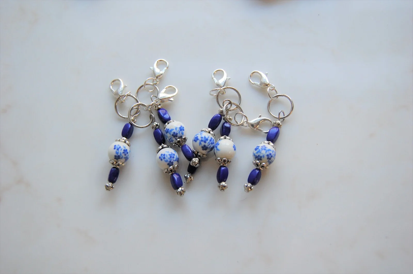 Lanyard/Eyeglass holder with Blue floral Stitch markers, Otterlily Originals SM2 3