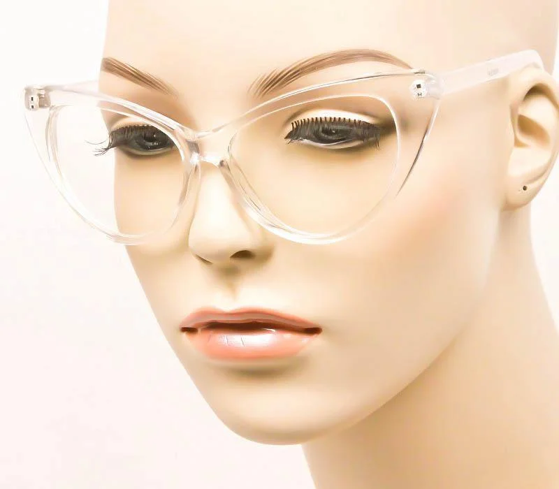 Large Cat Eye Crystal Clear Translucent PinUp Fashion Big Eyeglasses Frames 1377 2