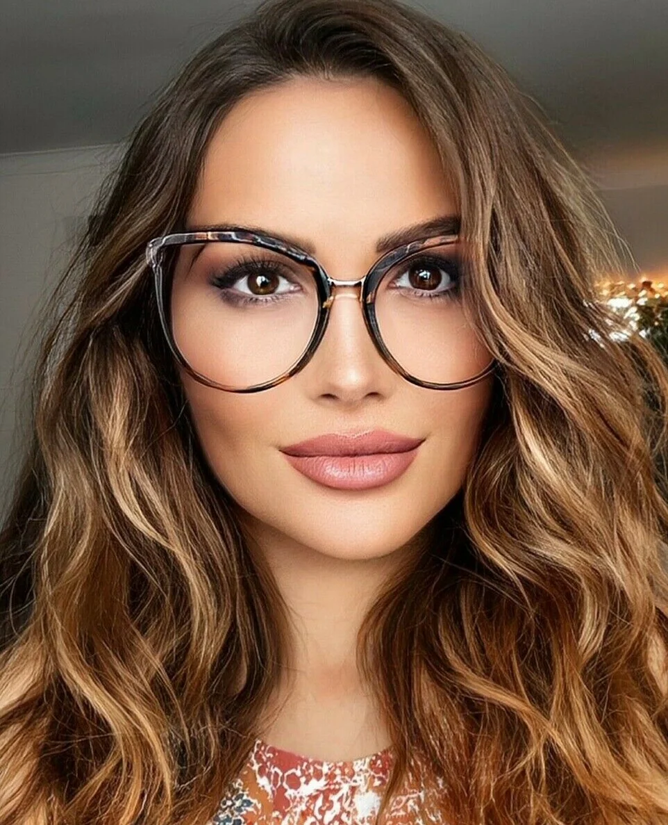 Large Women Round Cat Eye Kaya Clear Lens Gold Bridge Fashion Frames Eyeglasses
