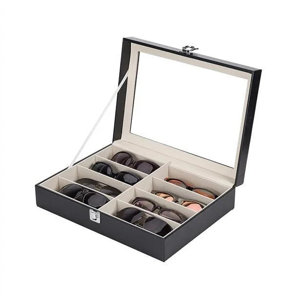 Leather Multi Sunglasses Organizer Eyeglasses Eyewear Display Case Holder Box 2