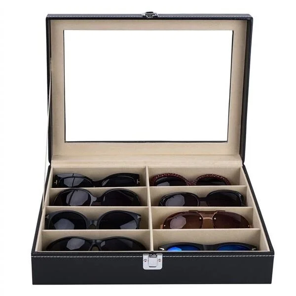 Leather Multi Sunglasses Organizer Eyeglasses Eyewear Display Case Holder Box 3