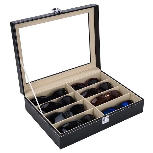 Leather Multi Sunglasses Organizer Eyeglasses Eyewear Display Case Holder Box 4
