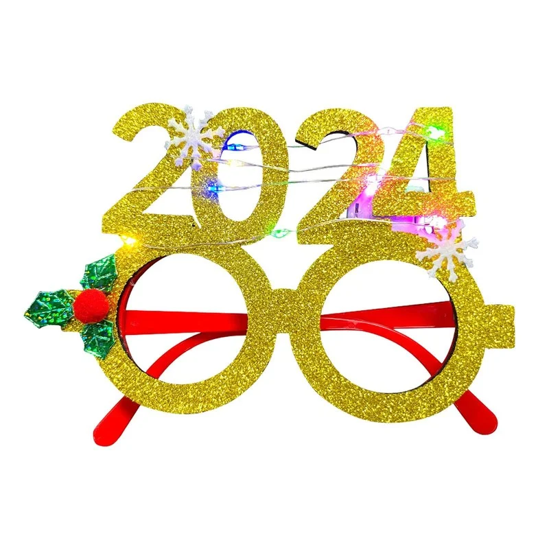 LED Christmas Glasses Frame 2024 Happy New Year Flashing Light up Eyeglasses 2